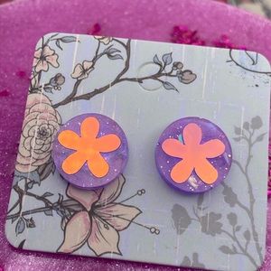 3 for $12 - Holo Flower Purple Glitter Sterling Silver Earrings